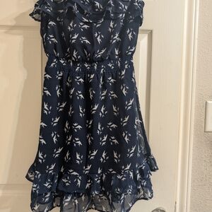 Bershka Navy Dress with Bird Pattern